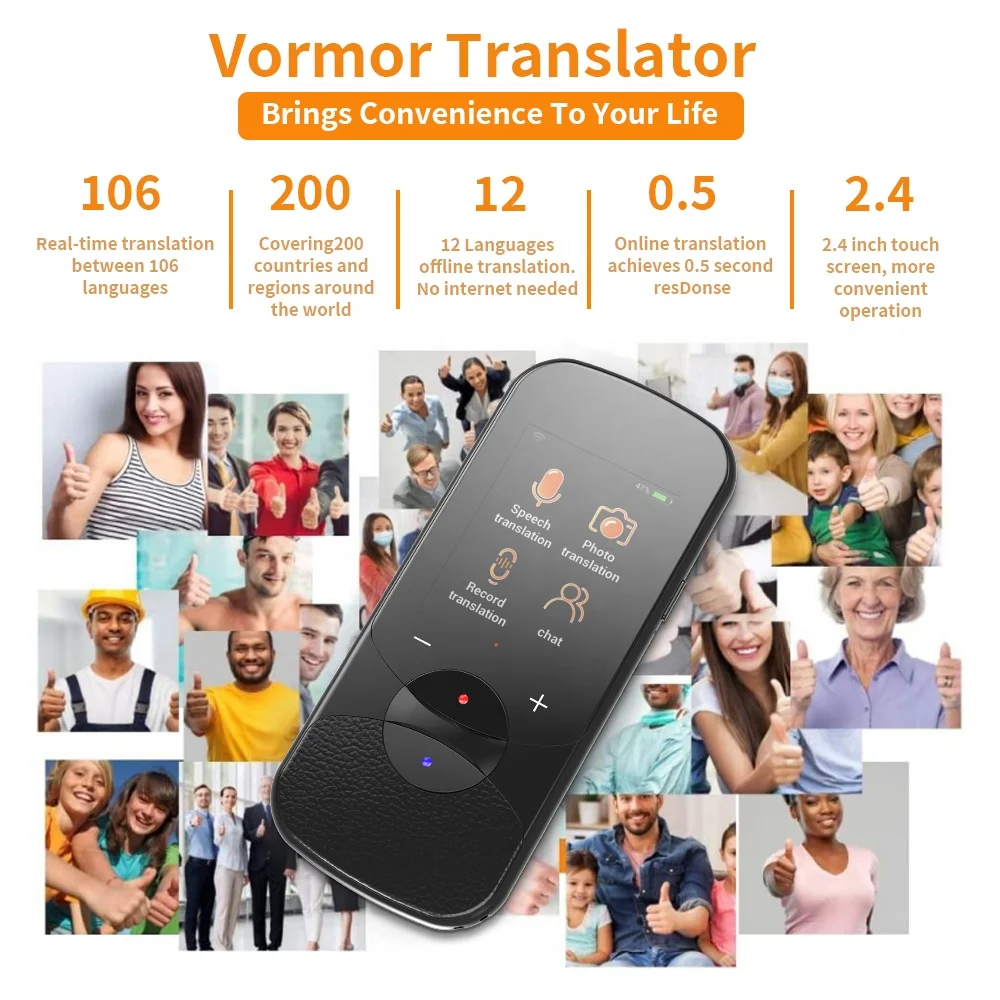 Vormor T11 Portable Voice Translator English Language Translation Interphone System Instant Translation Talking Machine