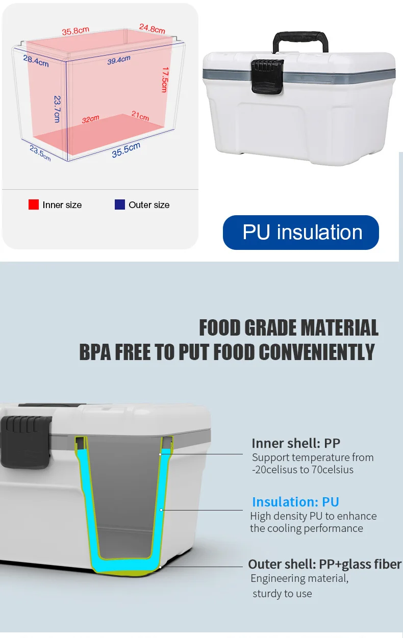 12L Plastic Cooler Solar Fishing Cooler Box Camping Cooling Box Small PU Foam Fish Ice Cooler Box