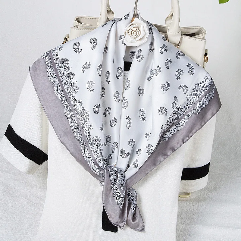 New Real Silk Square Scarves Women Bandana High Quality Printed Foulard Hair Scarves Bag Tie Soft Neckerchief Bandana