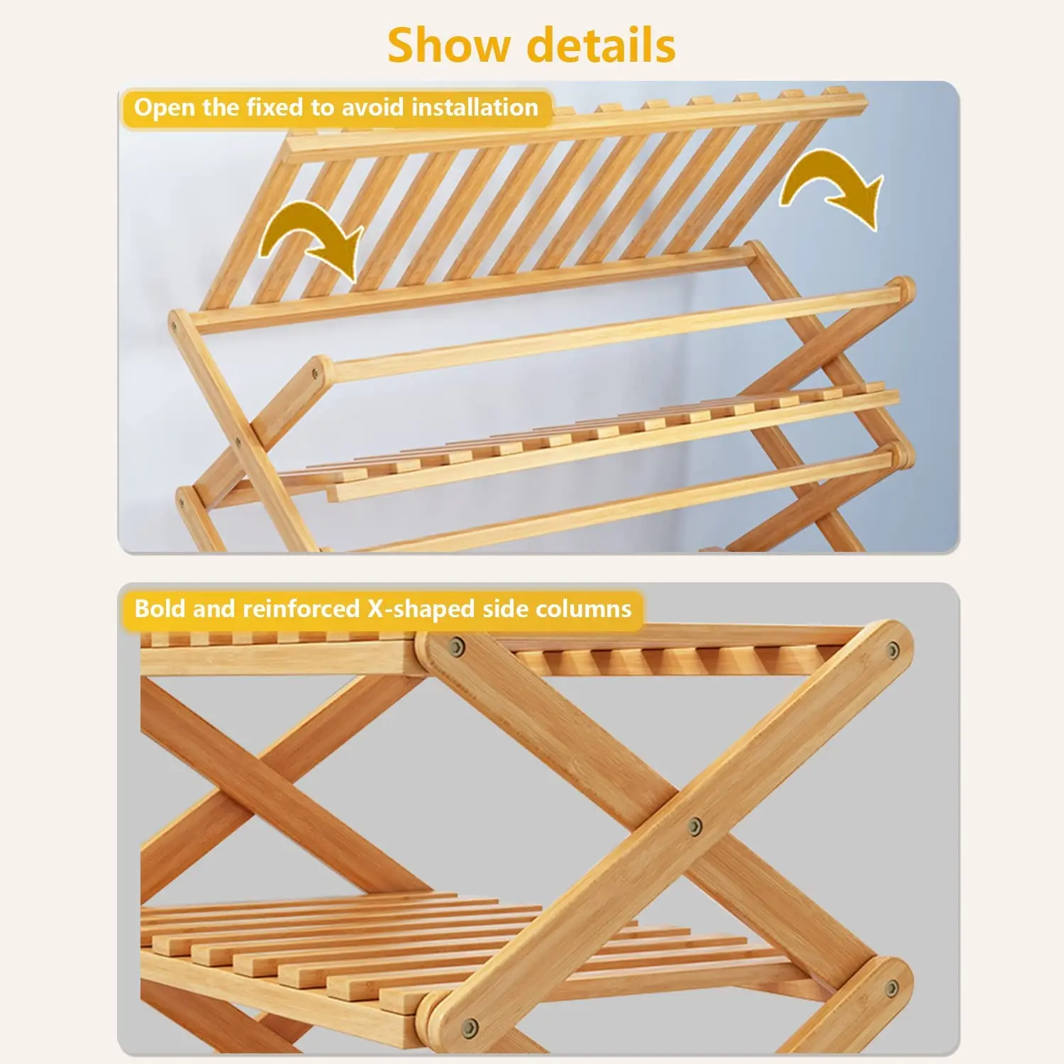 Wooden Foldable Shoe Rack Bamboo Shoes Storage Shelf Stackable Shoe Organizer Stackable Racks