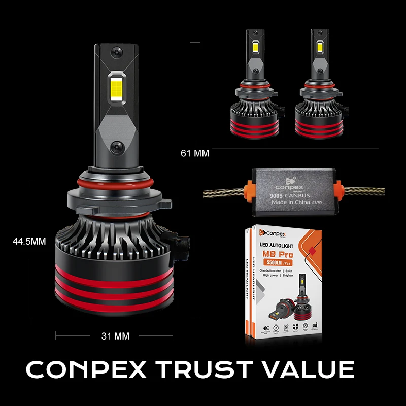 Conpex New Upgraded M8Pro 14000lumen 6500K 100W H1 H3 H7 H11 9005 9006 9012 880 m8pro Car Led Headlight