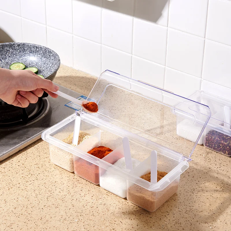 Plastic Spice Jar Organizer Kitchen Storage Boxes Set with  Spoon