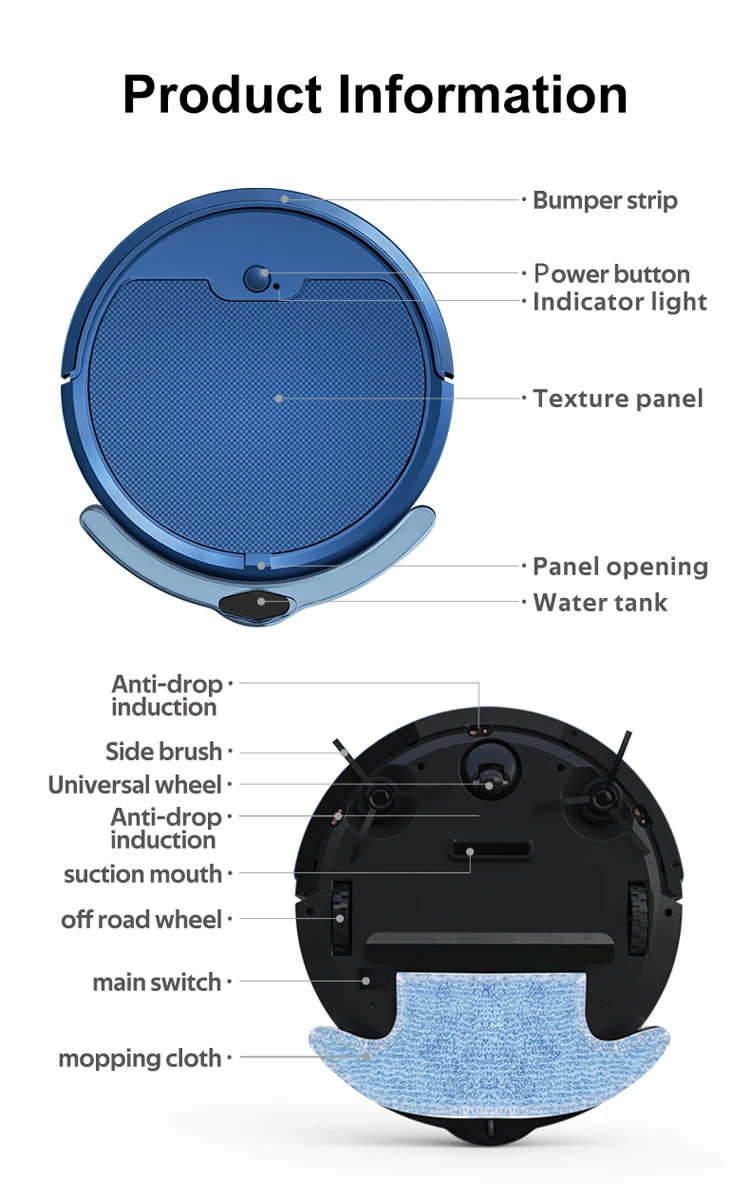Automatic Cleaning and mopping Robot 2000PA Smart 3-IN-1  Room Cleaning Robot Intelligence Mopping Robot Floor Cleaning