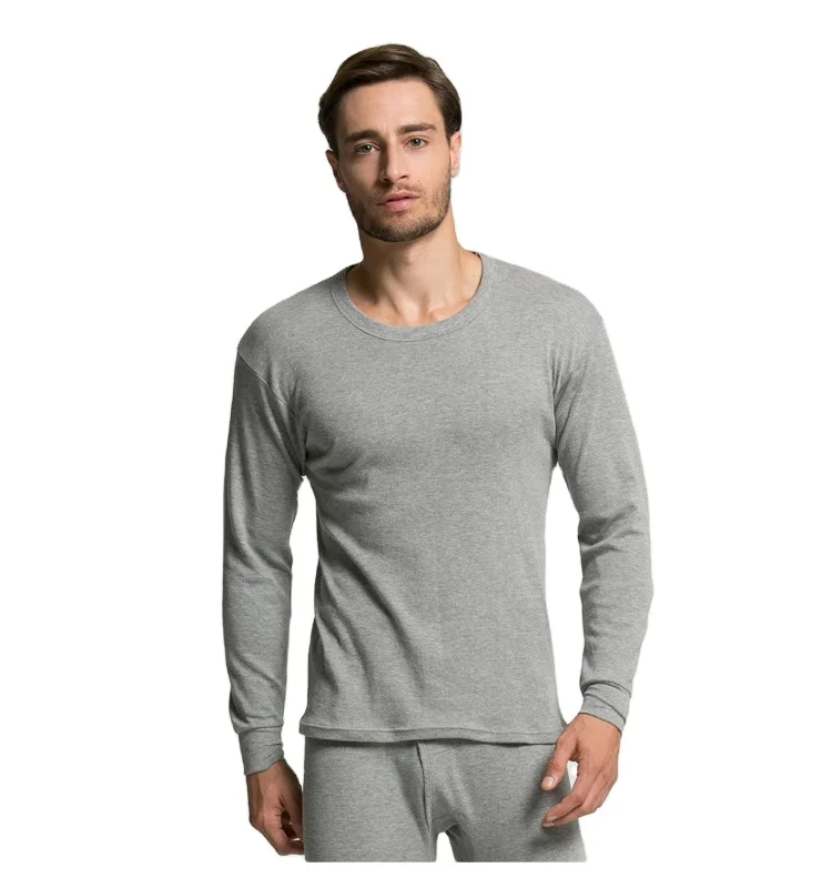 Wholesale winter Mens cotton thermal long johns underwear set with Top And Bottom
