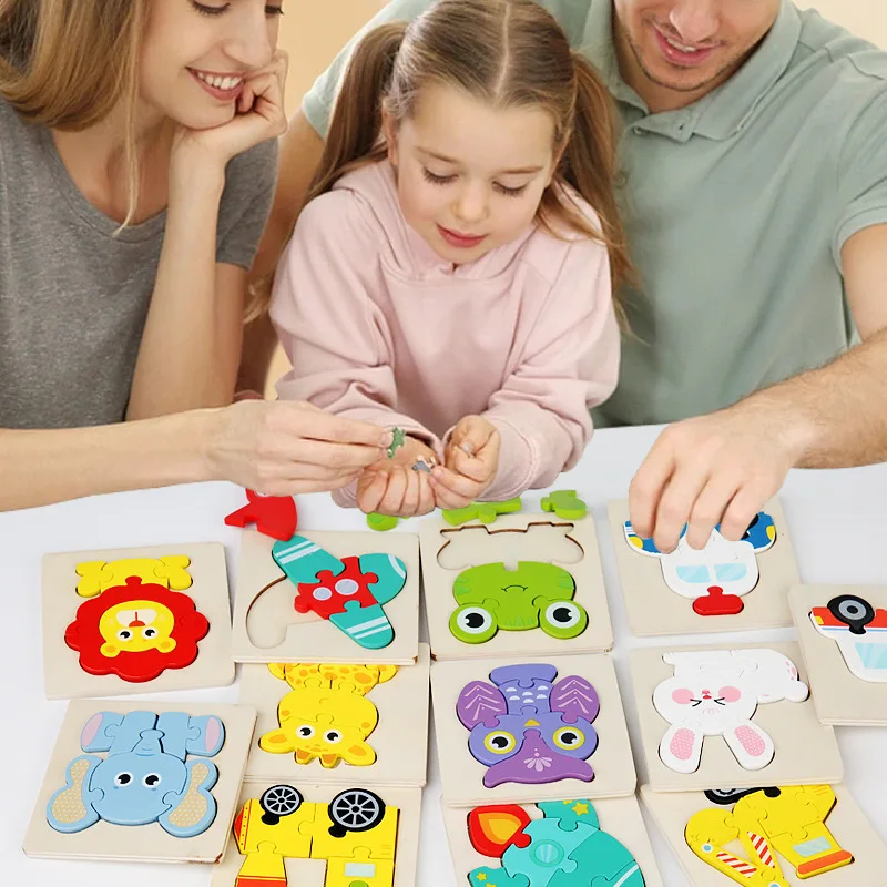 2024 Best Selling Baby Montessori Toys 3d Puzzle Cartoon Animal Vehicle Traffic Cognitive Jigsaw Puzzle Wooden Toys For Children