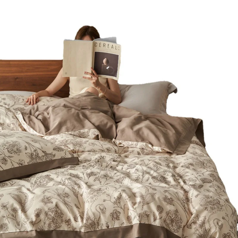 High-end thickened ground wool, winter four-piece cotton bed sheet set American retro style autumn and winter Seasonal bedding