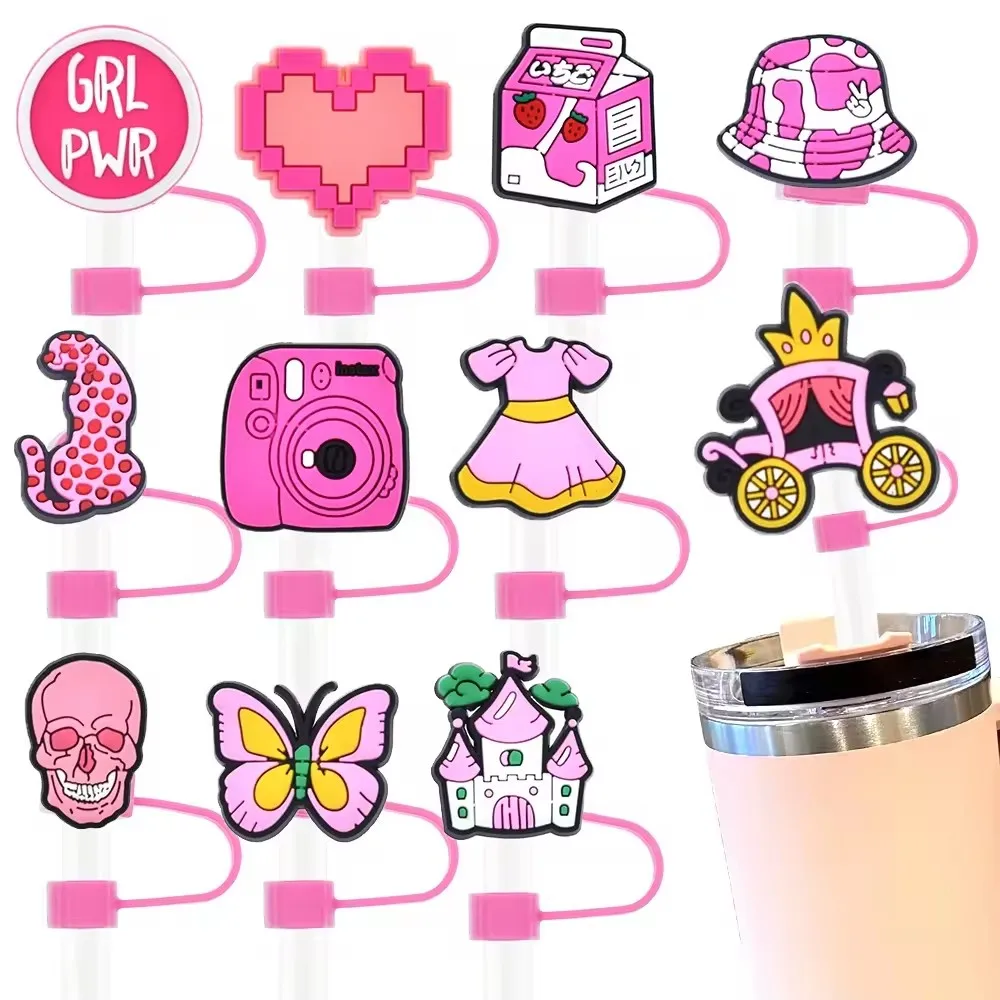 Straw cover cap for cup silicone straw top girls cartoon anime cute straw toppers charms for tumblers party gifts