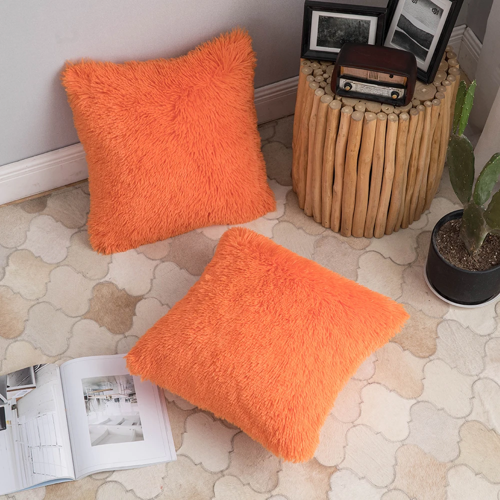 modern luxury design pillow cushion cover tufted fox fur custom orange baby cushion cover