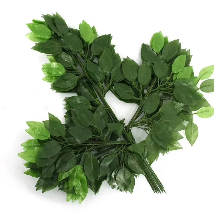 Wholesale cheap silk faux banyan plant white gold green decorative artificial banyan tree leaf latex artificial banyan leaves