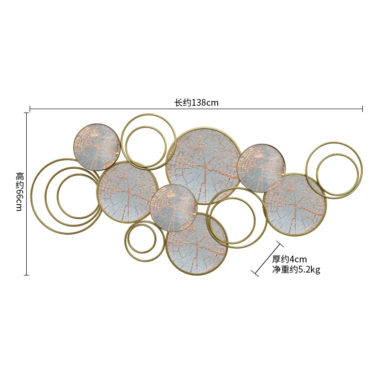 Home hotel nordic style decorative wrought iron multi circles metal wall decor arts