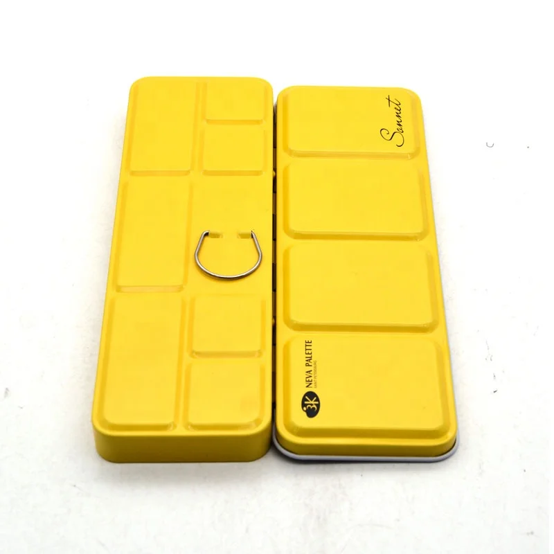 Custom yellow rectangle watercolor tin case for empty metal watercolor box with 21-Gird