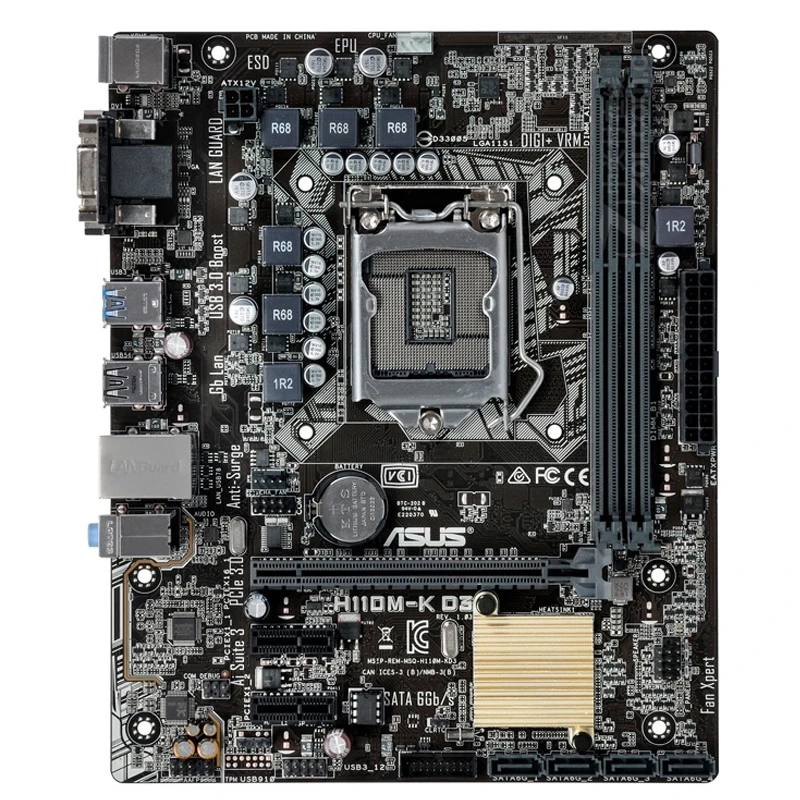 H110M-K D3 FOR ASUS LGA1151 Intel H110 2xDDR4 DIMM Micro ATX form factor Motherboard