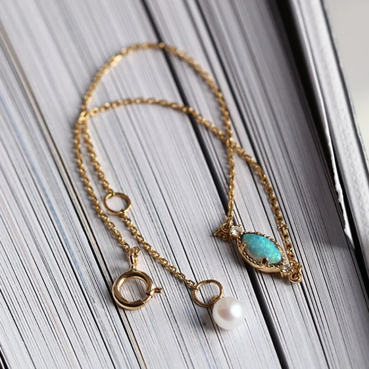 Fashion gold plated adjustable silver 925 high quality marquise opal stone bracelet bangles