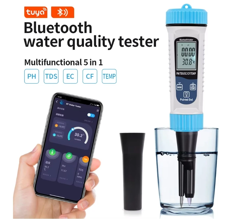 5 in 1 Digital PH Meter with Blue tooth Water Quality Pen EC TDS Salt SG Temperature Water Tester for Aquarium Hydroponic Pool