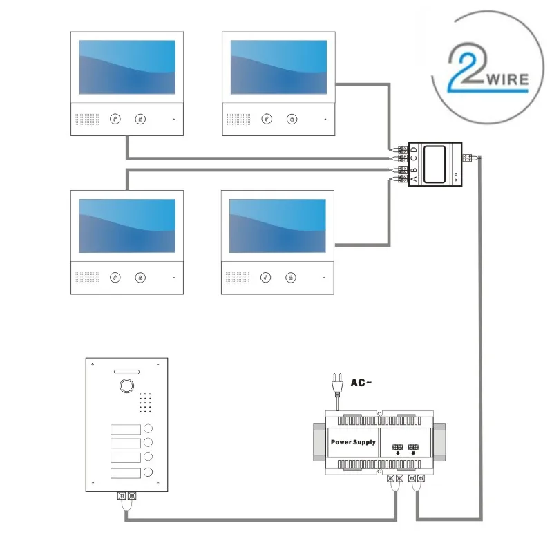 Apartment 10 Inch Intercom Entry System Wired Video Door Phone Audio Visual for 4 apartments