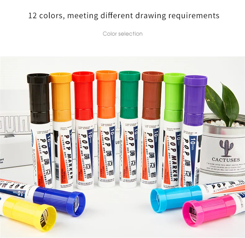 Colorful Ad Paint Marker 10mm Fiber Tip Refillable Art Marker Set Waterproof Smooth Fast Drying Art Marker