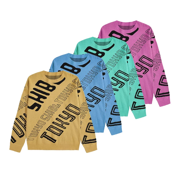 Shinesia 2022 Wholesale Winter Custom Sweater Alphabet Jacquard Knit Pullover Jumper Cotton Crew Neck Sweater Men