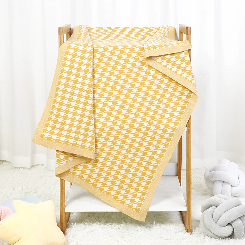 Baby Blanket Fashion Houndstooth Pattern Plaid Newborn Girl Stroller Wrap Swaddle Cotton Knit Infant Boy Bedding Sofa Soft Quilt