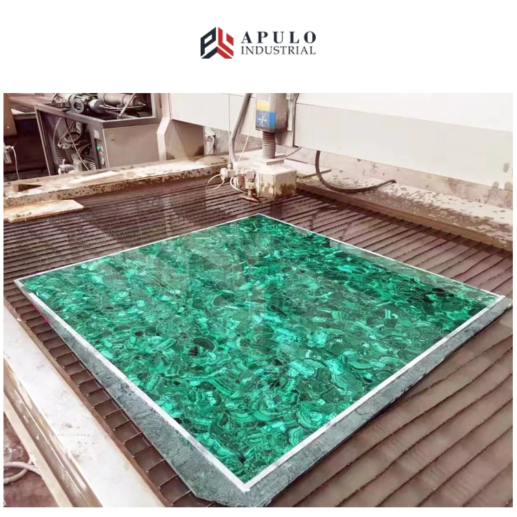 Custom Design Luxury Villa Malachite Green Backlit wall cladding decoration natural semi-precious stone green agate marble slab