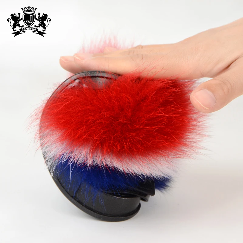 Summer Soft  toddler fox Fur Slides fur sliders with strap Children Fox Fur sandals/kid soft soles slippers