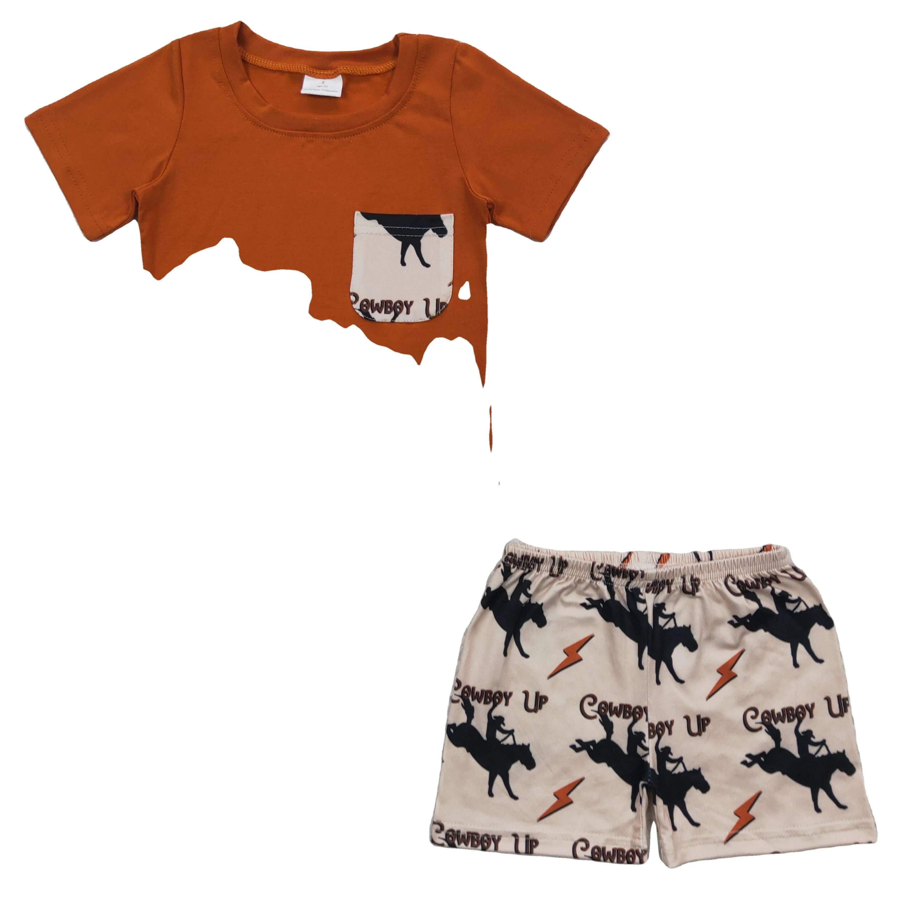 kids clothing cowboy riding horse brown short sleeve Top Baby boys clothes Shorts Set Boutique summer