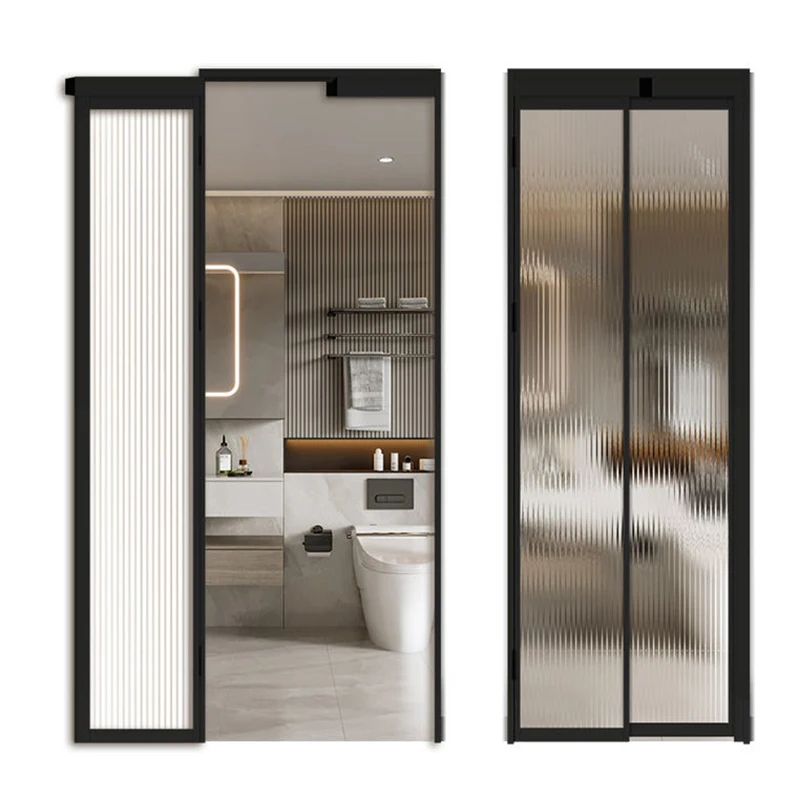 JBDhome French Customized Modern Design Aluminum Double Tempered Glass Sliding Bathroom PD Door