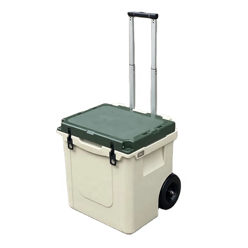 Manufacture high quality 45qt rotomolded cooler with wheels outdoor ice chest cooler with wheels