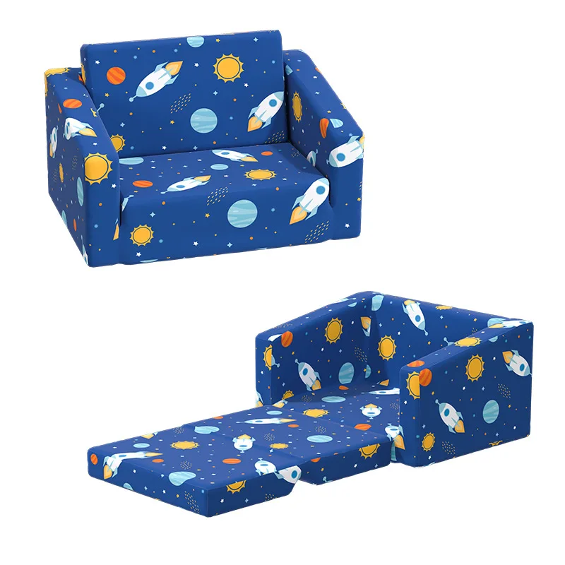 Flip Open Fold Out Lounger Couch Unicorn printed Foldable Toddler Convertible Kids Sofa Chair for Girls and Boys