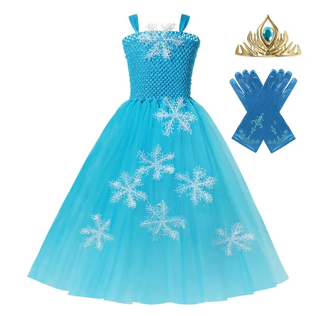 
New Elsa Anna Tutu Dresses Girls Snow Queen Princess Party Costume Little Girls Birthday Fantasy Child Role Play Elsa Frocks 