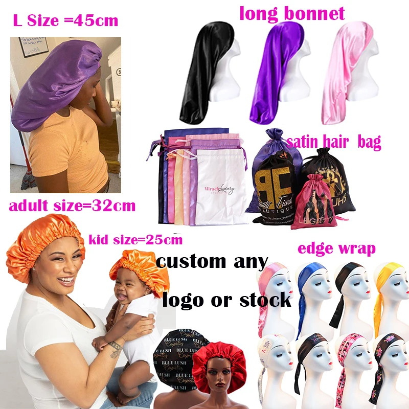 Customized Human Virgin Hair Extensions Wigs Long Hair Satin Bonnet Braid Night Hats