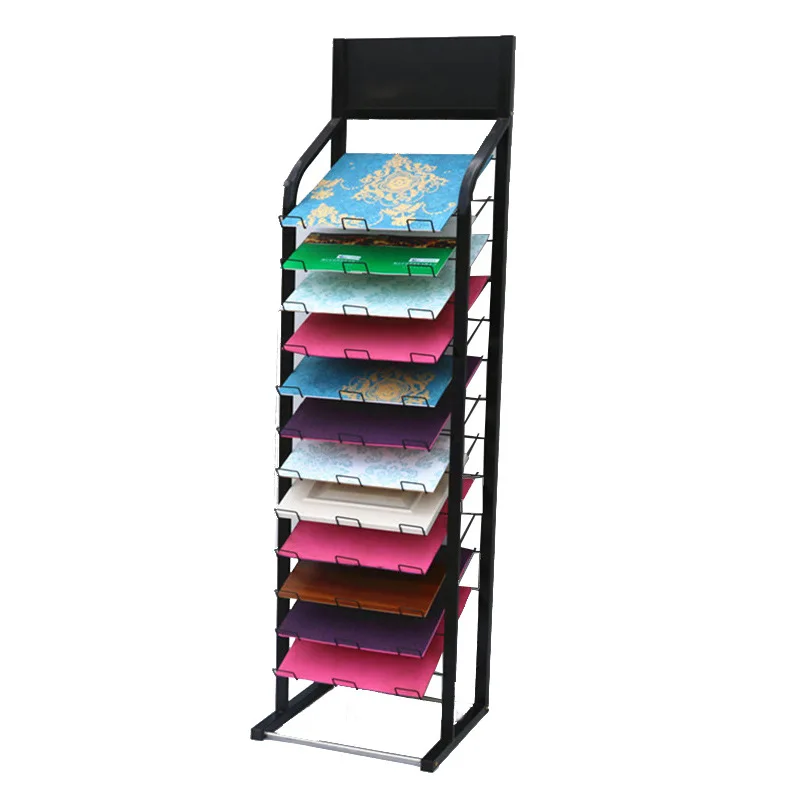 OEM Production Metal Custom Hanging Car Floor Mat Home Textile Curtain Rug Carpet Wood Board Shops Showroom Sample Display Rack