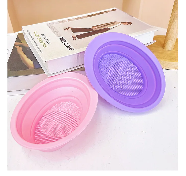 Reusable Mini mask  Bowl collapsible cosmetics cleaning mat pad Silicone makeup brush cleaner