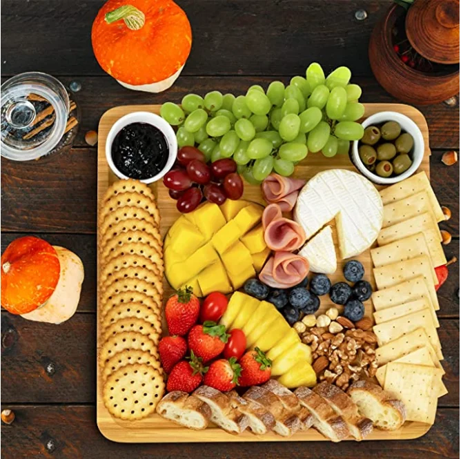 Modern Charcuterie Platter Large Bamboo Serving Tray Platter Sublimation Blank Cheese Cutting Board