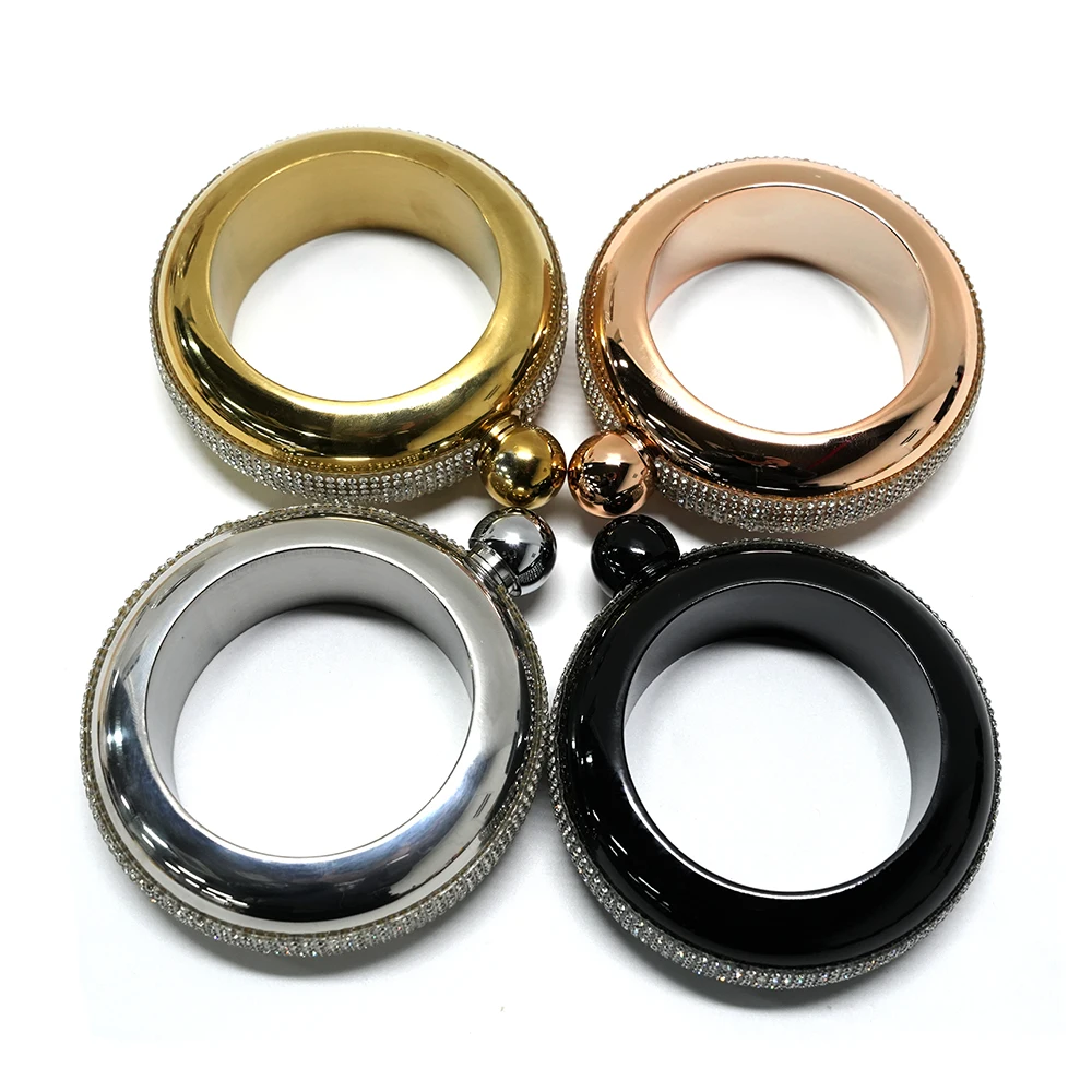 Hot Selling 3.5oz Novelty Stainless Steel Bangle Bracelet Hip Flask with Crystal Surround for Women Girls
