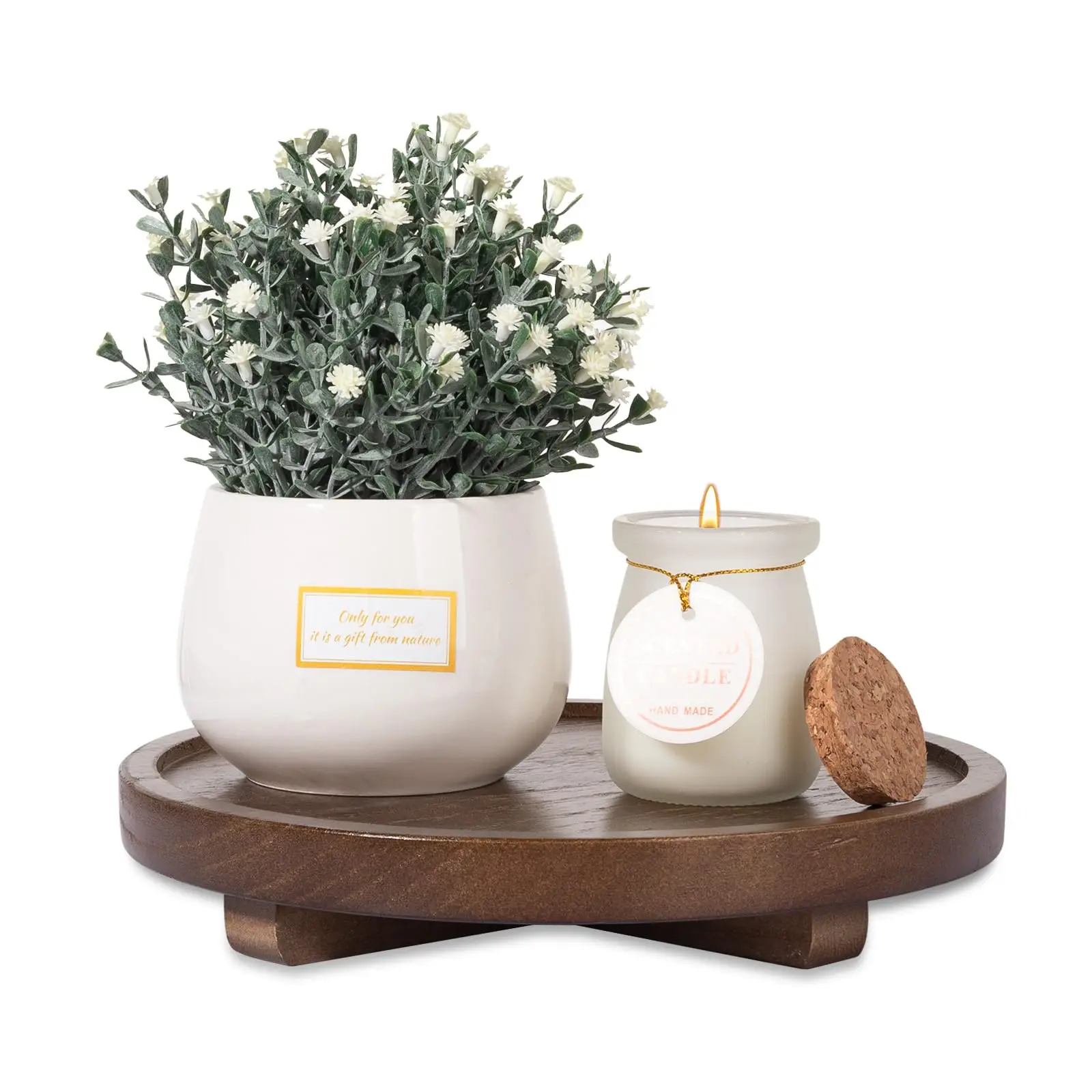 Wholesale Walnut Wood Round Decorative Tray,Wood Bathroom Counter Organizer Farmhouse Kitchen Decor Wooden Riser for Soap Dish