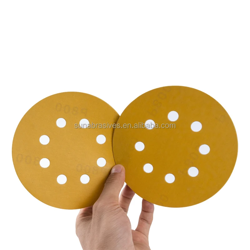 P60 - P800 6 inch 7holes factory  hook and loop gold sand paper disc  DH85