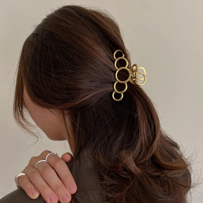 Matte Gold Color Multi Circle Hair Clamps Metal Claw Large Geometric Hair Clips for women Vintage Simple Hair Jewelry 2020 Hot