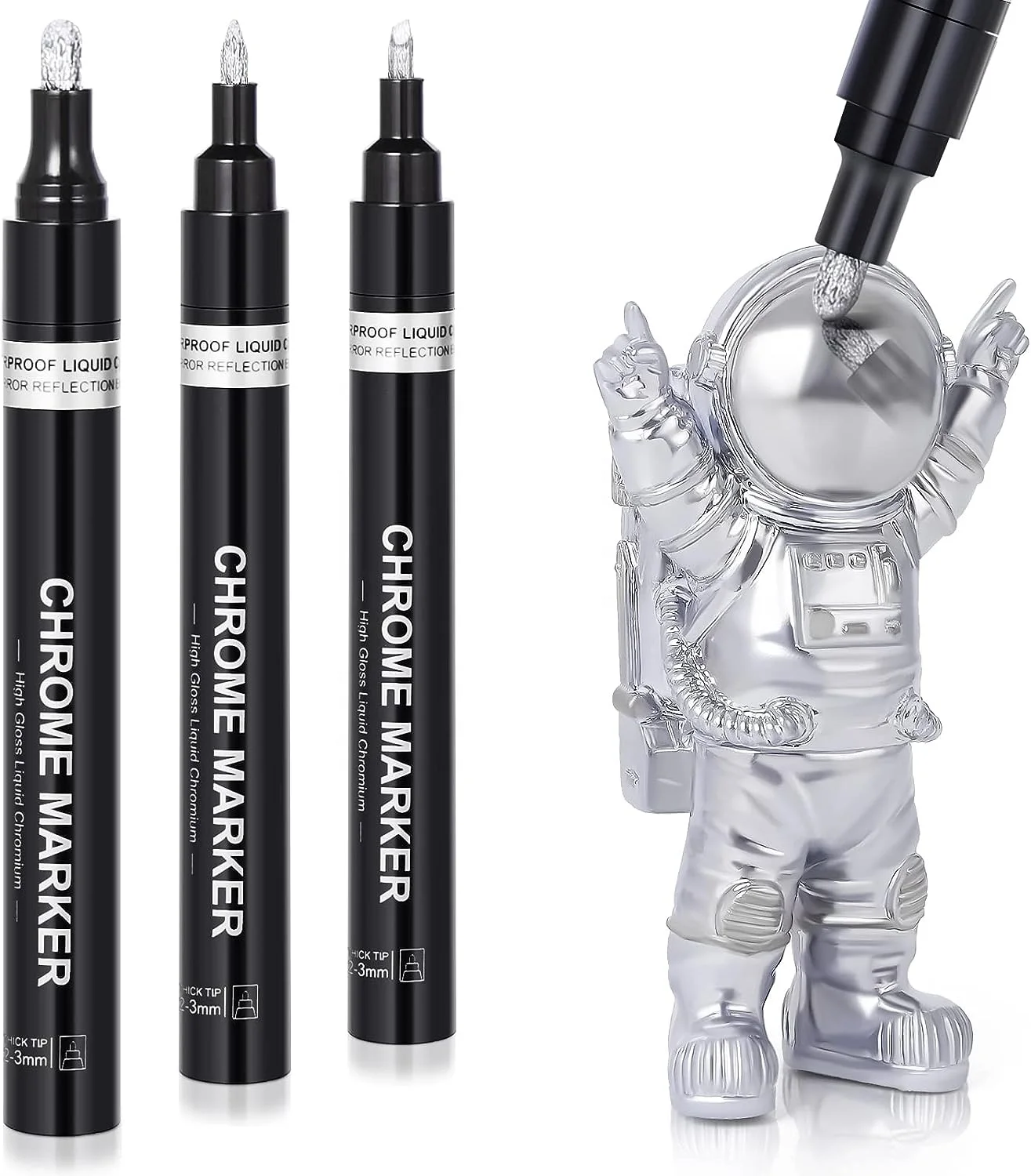 DIY Silver Liquid Mirror Chrome Marker Paint Pens Set, Art Liquid Mirror Chrome Marker Pen for on Any Surface