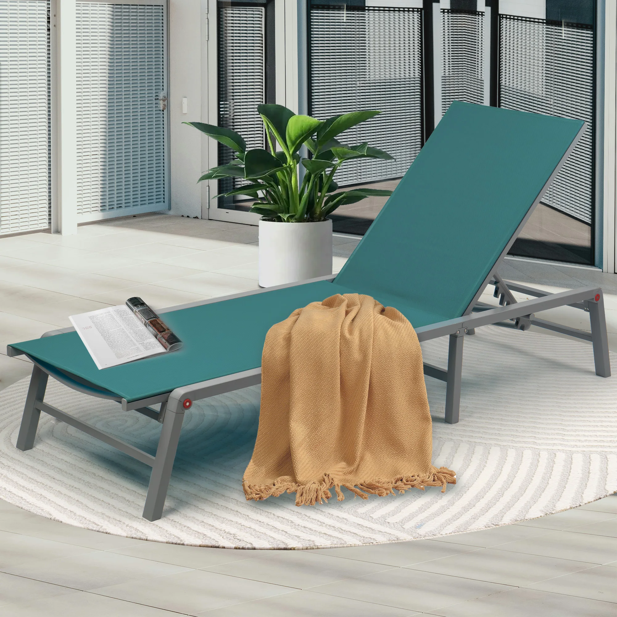 Adjustable Reclining Metal Sun Lounge Outdoor Patio Rattan PVC Chaise Hotels Garden Pool Living Room Park Industrial Outdoor