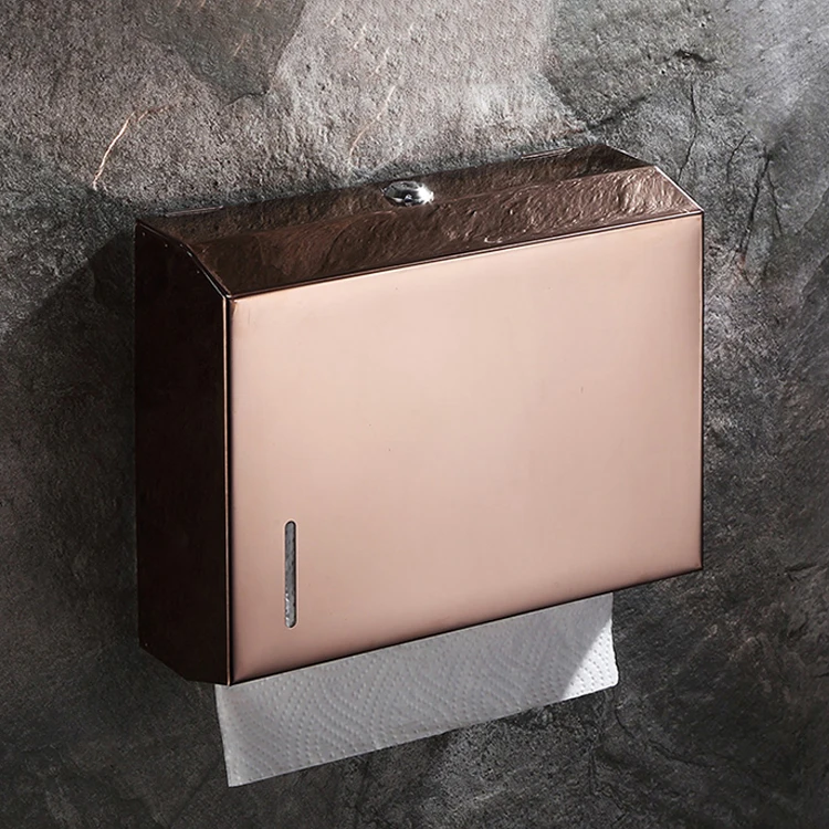 Hotel luxury wall mount metal waterproof square stainless steel toilet tissue box paper holder gold paper towel dispensers