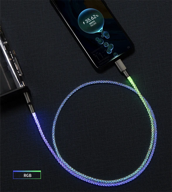 R5505 66W MAX High-end Custom RGB Flash Mobile Phone Cable 3 in 1 Super Fast Charger USB Data Charger Cable