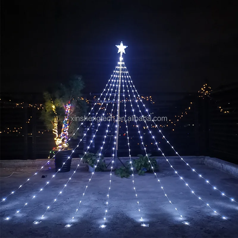 2m 196LEDs 1200mA Large Solar Panel White Waterfall with 8 Modes Timer Waterproof Christmas Tree lights LED String Lights