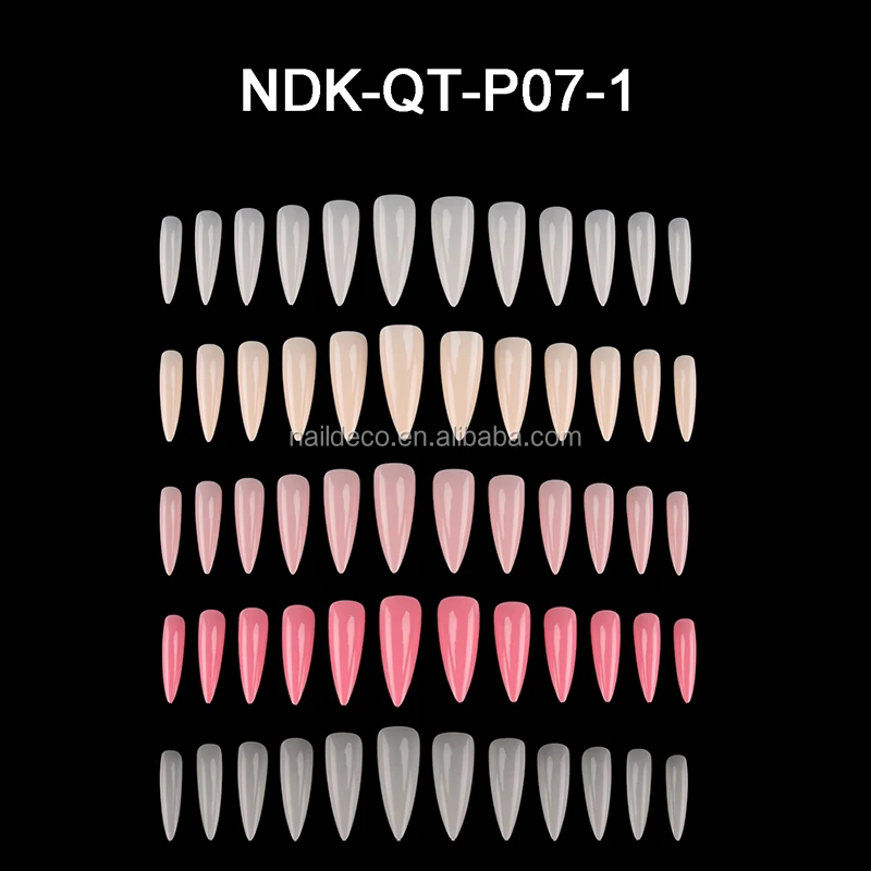 Nadeco 5 Colors/box Beige Color Full Cover 500pcs Acrylic Long Stiletto Pointed Sharp False Nails Artificial Fingernail Nail
