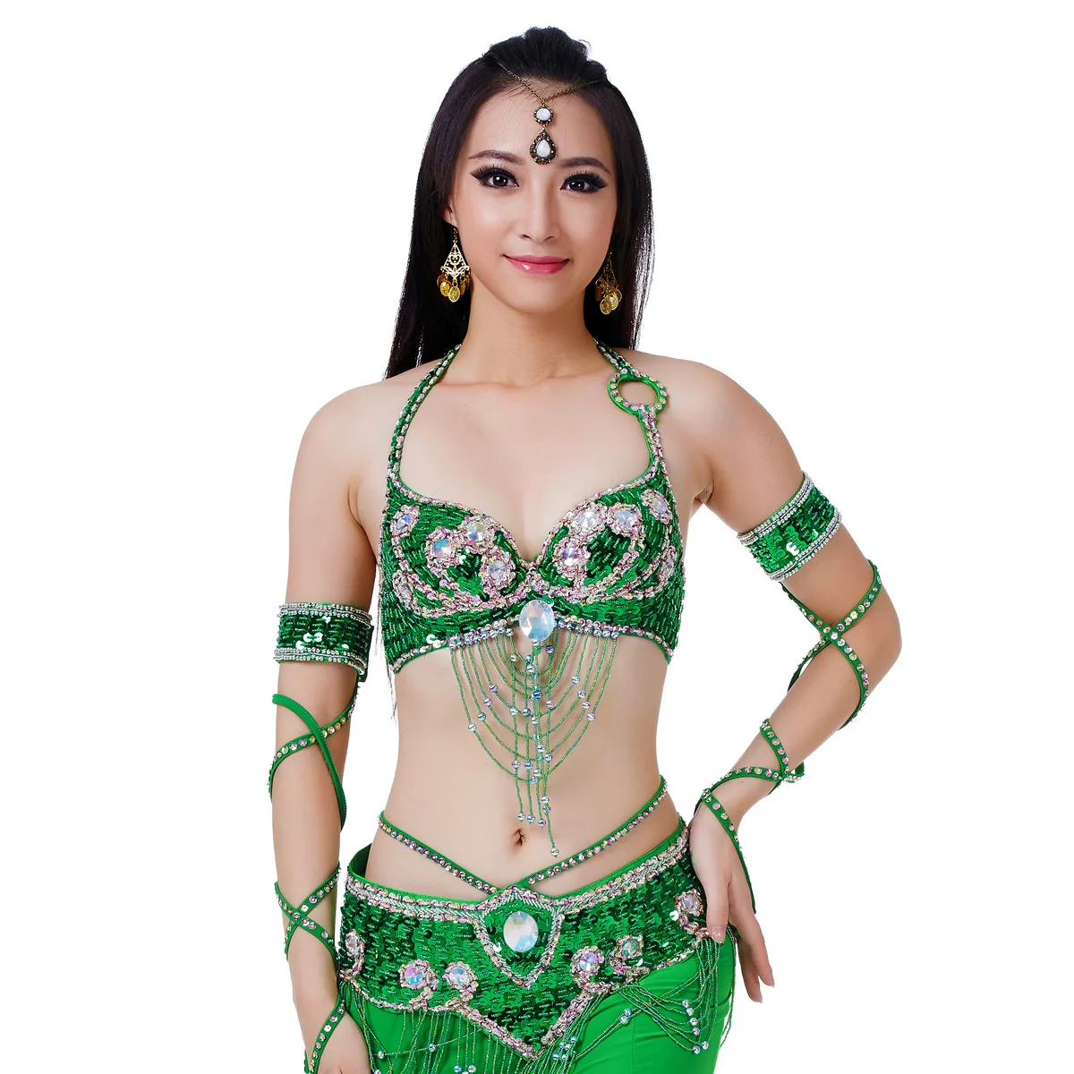 DPW598 Indian Themed Belly Dance Satin Top Pants Suits Outfit Women Festival Performance Wear
