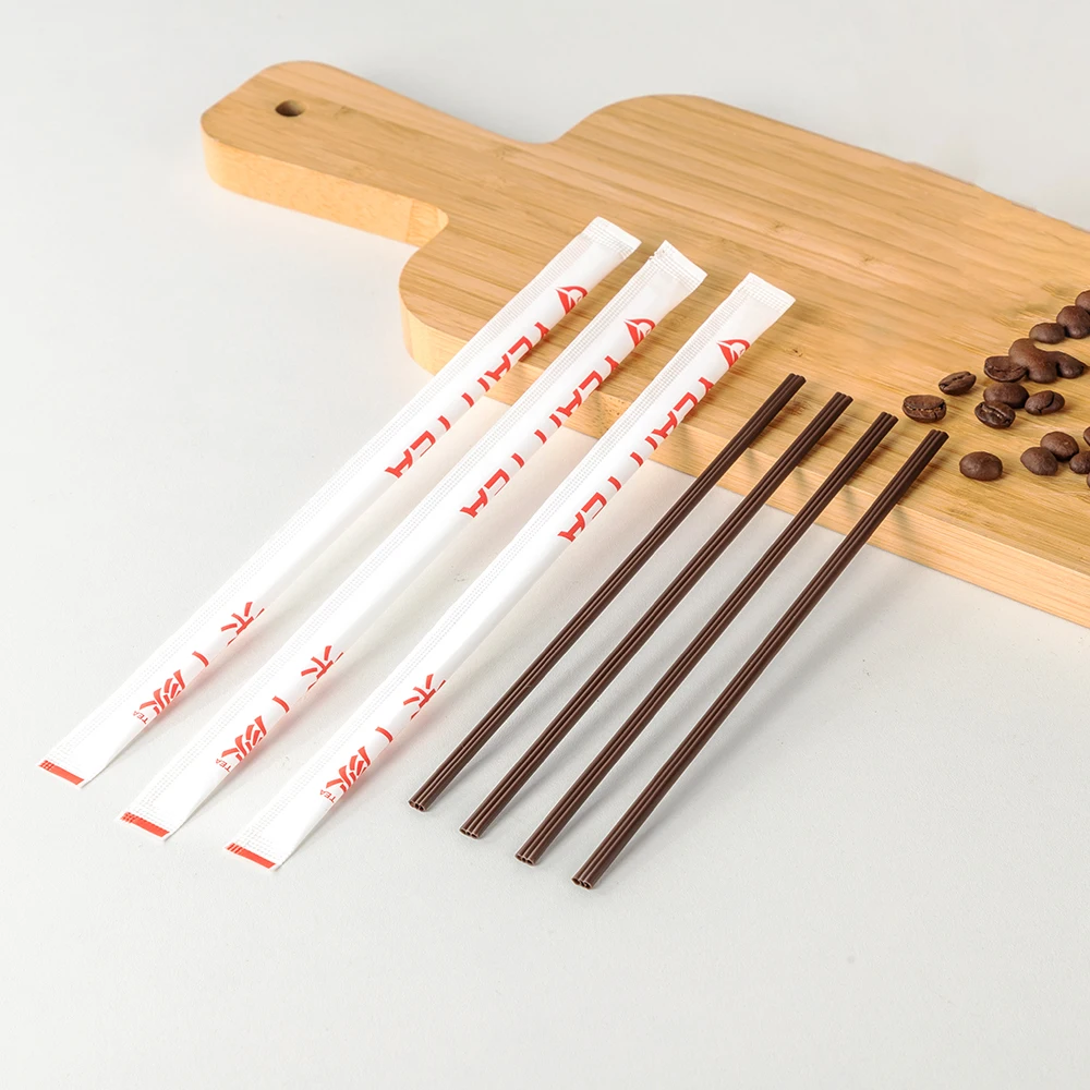 LOKYO Factory price wholesale disposable pp hot drinks sip sticks three holes plastic coffee stirring rod straw with wrapped