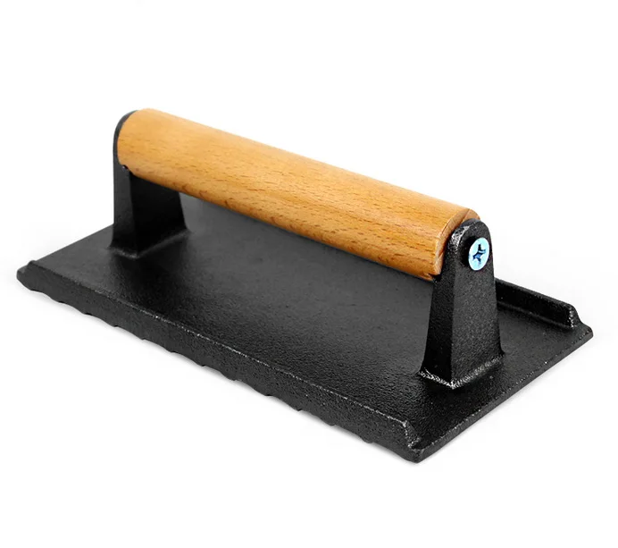 Cast Iron Grill Press With Wooden Handle Heave-Cast Iron 8.25 Inch Steak Weight Grill Press