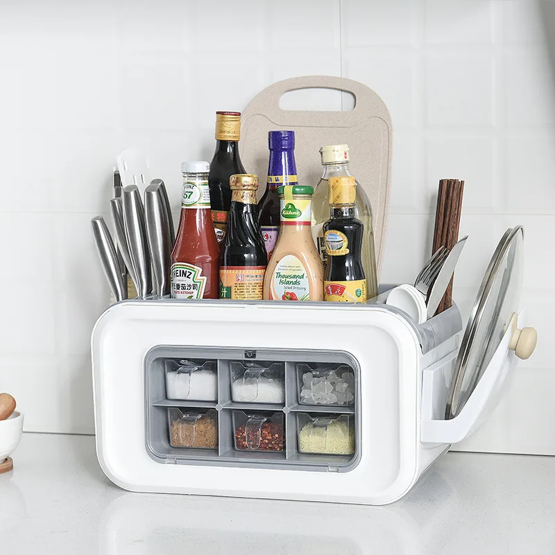 kitchen multi-function spice rack organizer with cover