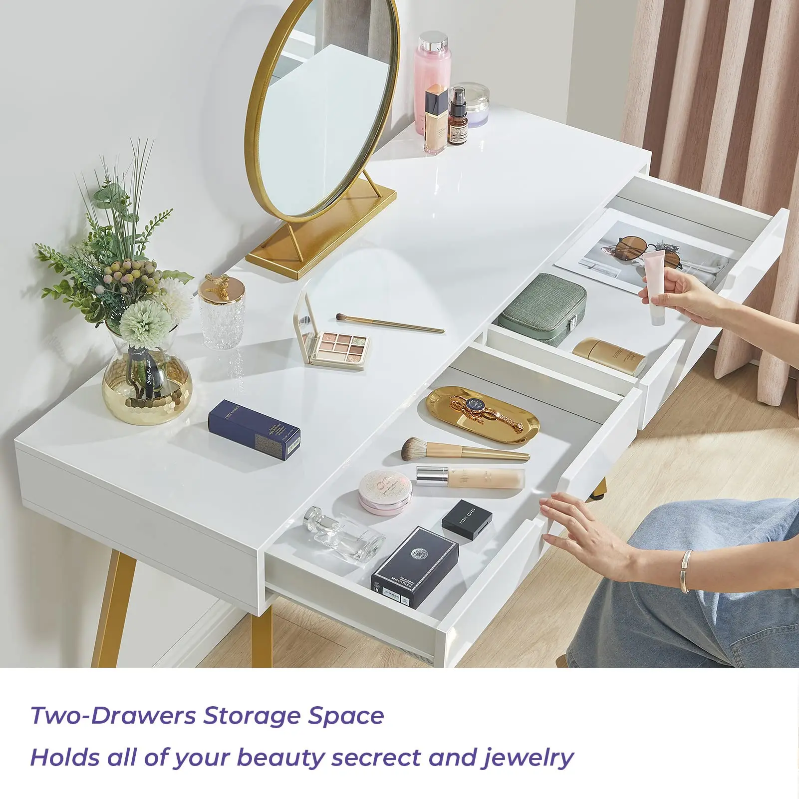 47 inch Makeup Desk with 2 Drawer Dressing Table for Girls Women Bedroom Modern White Computer Laptop Desk for Home Office