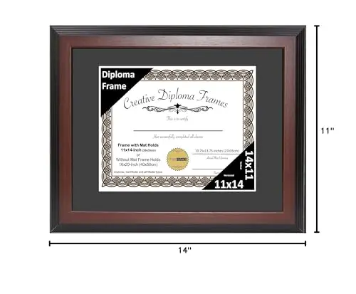 11x14 Mahogany  Diploma Frame with Black Matting Holds 11 by 14-inch Documents with Glass and installed Wall Hanger