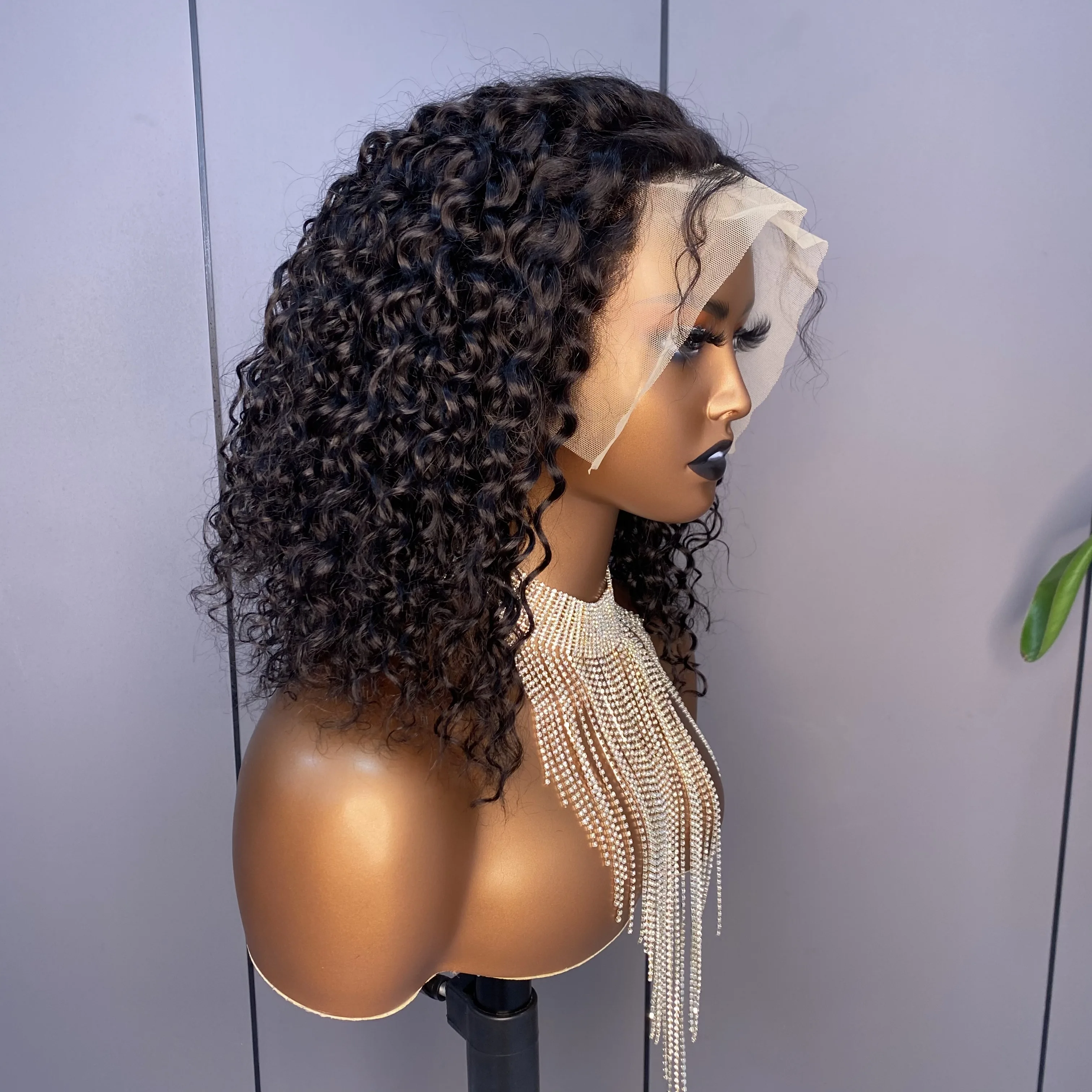 Cheap Price Brazilian Water Wave Remy  Human Hair  Transparent 13*4 Lace front Wig for black woman